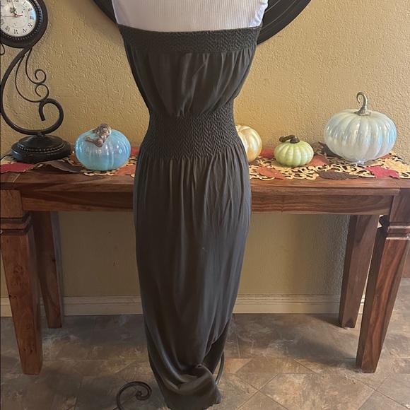 Strapless Olive Green Maxi Dress - Picture 4 of 5